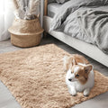 OLANLY 2x2 Machine Washable Small Rug, Soft Fluffy Shaggy Throw Rug for Bedroom, Entryway, Indoor Floor Carpet for Kids, Nursery, Home Decor, Beige