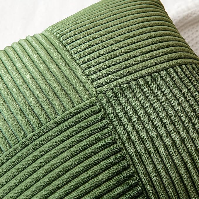 MIULEE Moss Green Decorative Throw Pillow Covers 16x16 Inch for Couch Bed Sofa Spring Decor Pack of 2 Boho Farmhouse Throw Pillows Soft Cross Corduroy Patchwork Textured Cushion Cases