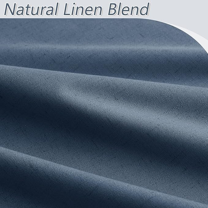 Denim Blue 100% Blackout Linen Curtains 120 Inch Length 2 Panels Set for Living Room Bedroom Back Tab Thermal Insulated Black Out Drapes Room Darkening Farmhouse Style for Bedroom Window Curtains