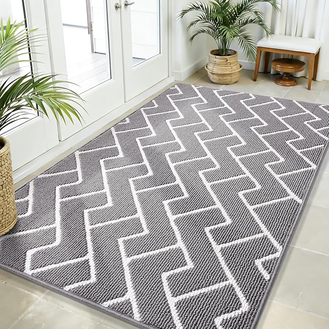 OLANLY Front Door Mat, Non-Slip Rubber Backing, Dirt Resistant and Absorbent, Washable, Easy to Clean Low-Profile Indoor Doormat for Back Door, Entryway, Inside Entrance, 71x47, Grey