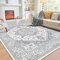 OPPODREAM Soft Area Rugs 9x12 Living Room, Washable Rugs 9x12 with Non Slip Backing, Faux Cashmere Low-Pile 9 x 12 Carpet, Purple & Green & Cream