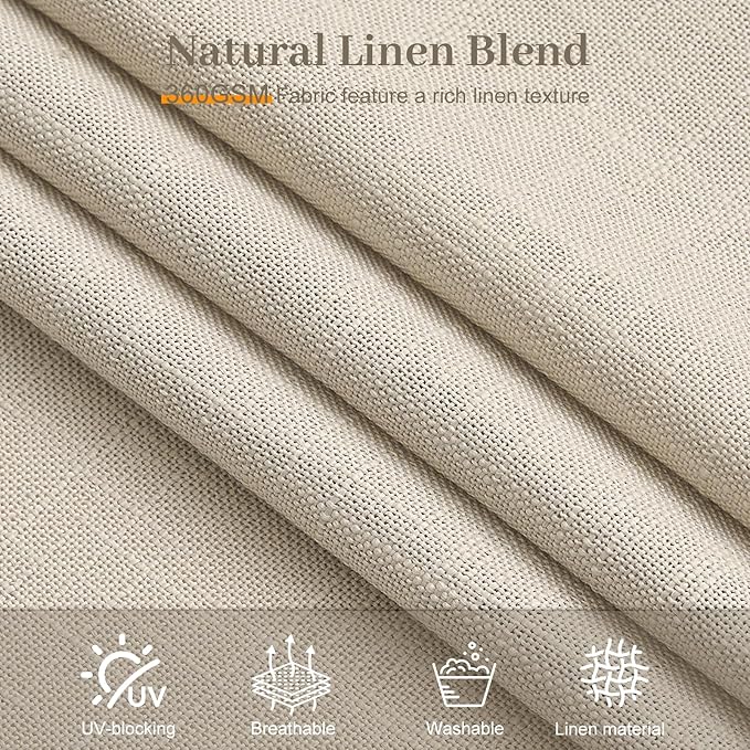 Pinch Pleated Linen Curtains 84 Inch Length 2 Panels Set, Light Filtering Linen Blend Sheer Drapes Memory Trained Pleated Curtain with Hooks Rings Back Tab for Bedroomm Farmhouse, Burlywood Birch