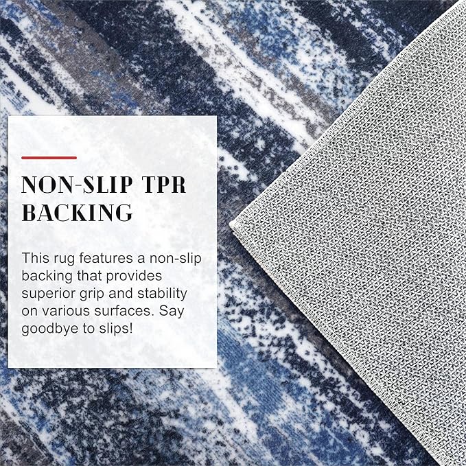 Lansny Modern Abstract Entryway Rug Indoor 2x3 Washable Rug Non-Slip Soft Small Area Rug Navy Blue Kitchen Mats Thin Print Faux Wool Floor Carpet Throw Rugs for Entrance Bedroom