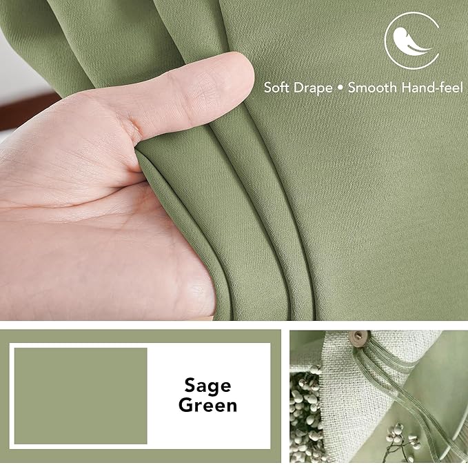 Deconovo Blackout Curtains, Thermal Insulated, W42 x L54 2 Panels, Back Tab, Machine Washable, Room-Darkening Drapes for Bedroom/Living Room Sage Green