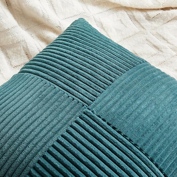 Fancy Homi 2 Packs Teal Lumbar Decorative Throw Pillow Covers 16x28 Inch for Living Room Couch Bed Sofa, Rustic Farmhouse Boho Home Decor, Soft Striped Corduroy Rectangle Accent Cushion Case 40x70 cm