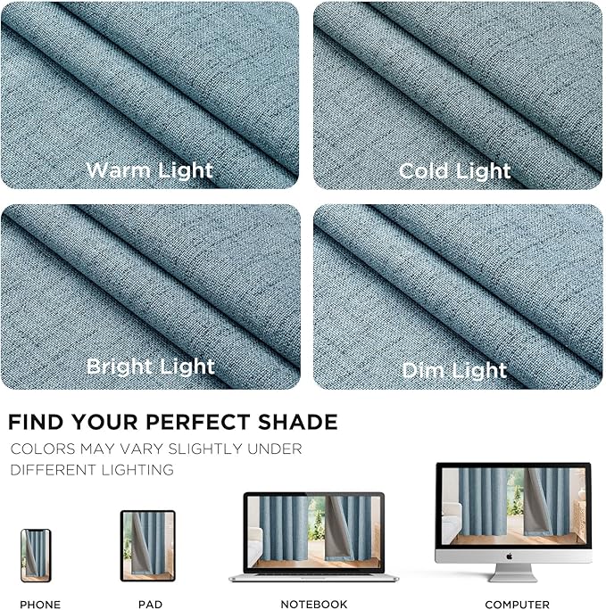Joydeco Blackout Curtains for Bedroom - 100% Light Blocking 2 Panels Sky Blue Drapes 42" W x 84" L, Thermal Insulated Room Darkening Curtains, Linen Textured for Living Room, Rod Pocket & Back Tabs