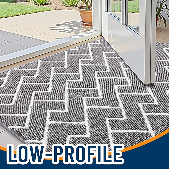 OLANLY Front Door Mat, Non-Slip Rubber Backing, Dirt Resistant and Absorbent, Washable, Easy to Clean Low-Profile Indoor Doormat for Back Door, Entryway, Inside Entrance, 59x23, Grey