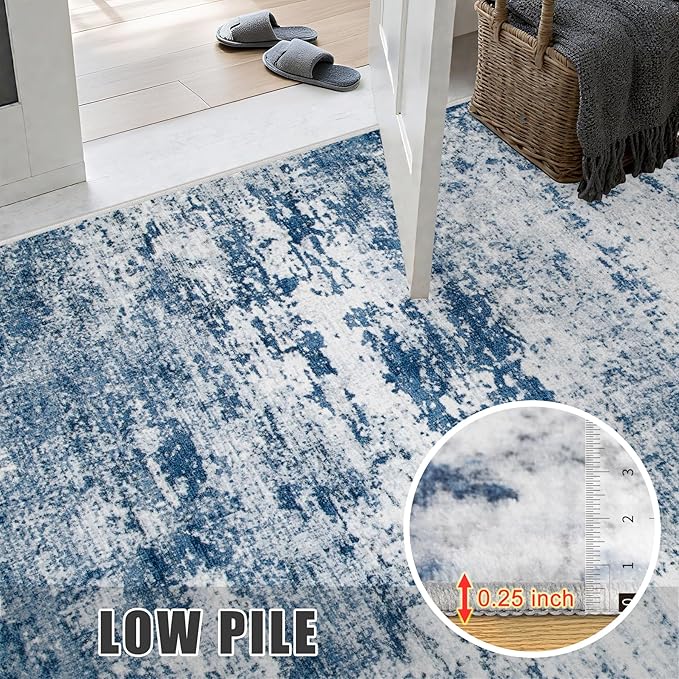4x6 Area Rug Living Room Rug: Washable Modern Abstract Soft Thin Rug Indoor Floor No Slip Stain Resistant Carpet for Bedroom Dining Room Farmhouse Nursery Home Office - Blue