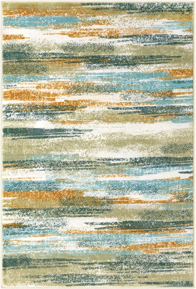 Lansny Modern Abstract Entryway Rug Indoor 2x3 Washable Rug Non-Slip Soft Small Area Rug Green Mustard Multi Kitchen Mats Thin Print Faux Wool Floor Carpet Throw Rugs for Entrance Bedroom Home Decor