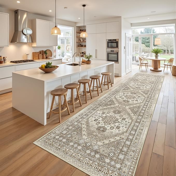 Kitchen Runner Rug Non Slip Washable 2.5x10, Soft Ultra-Thin Entryway Rug Runners for Hallways, Carpet Runner for Living Room,Kitchen, Laundry, Bathroom(Brown,2.5'x10')