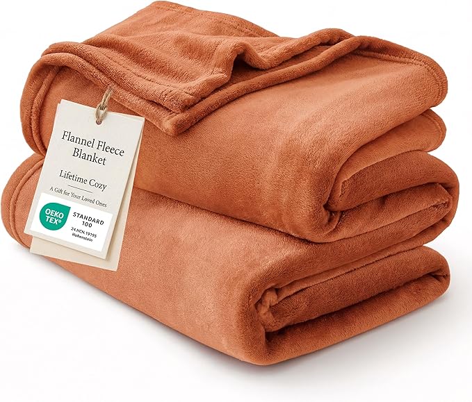 Bedsure GentleSoft Burnt Orange Fleece Throw Blanket - 300GSM Soft Lightweight Plush Cozy Blankets for Bed, Sofa, Couch, Travel, Camping
