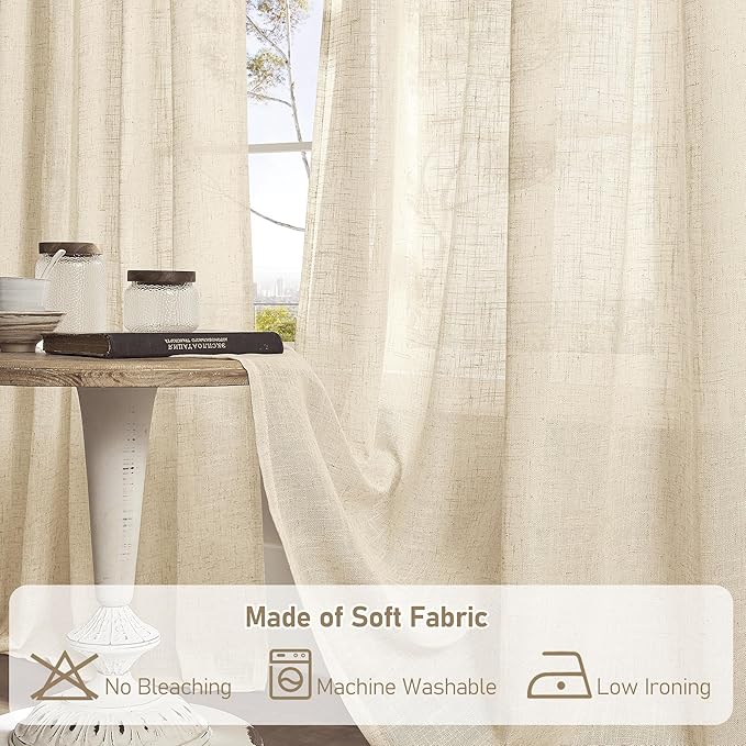 LAMIT Light Filtering Linen Curtains 84 inches Long for Bedroom, Linen Textured Semi Sheer Bronze Grommet Burlap Boho Modern Drapes for Living Room/Farmhouse, 2 Panels, 38 x 84 Inch