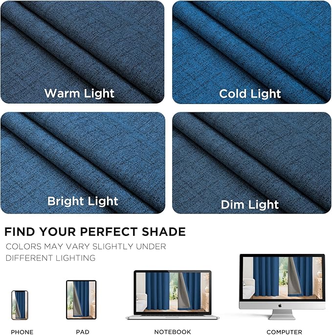 Joydeco Blackout Curtains for Bedroom - 100% Light Blocking 2 Panels Navy Blue Drapes 37" W x 90" L, Thermal Insulated Room Darkening Curtains, Linen Textured for Living Room, Rod Pocket & Back Tabs
