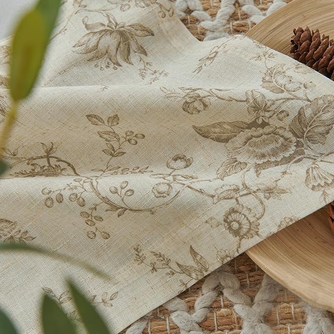 jinchan Amlie Floral Linen Valance Curtain Farmhouse Kitchen Valance for Living Room Laundry Light Filtering Double Layer Cottagecore Window Treatment Rod Pocket 1 Panel 16 Inch Taupe on Linen