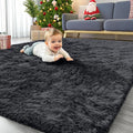 OLANLY 4x12 Area Rugs for Living Room Bedroom, Machine Washable Soft Fluffy Shaggy Bedside Rug, Indoor Floor Carpet for Kids Girls and Boys, Dorms, Nursery Rooms, Home Decor Aesthetic, Black