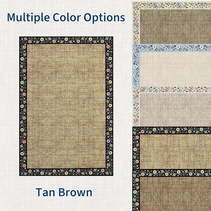 GarveeHome Washable Rugs for Living ROM 8 x 10 Large Area Rug Farmhouse Floral Bordered Bedroom Carpet Indoor Non-Slip Nursery Mat Soft Non Shedding Stain Resistant Carpet for Dining Room, Brown