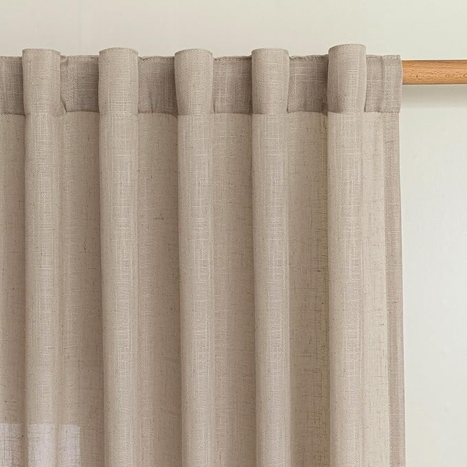 MYSKY HOME Taupe Sheer Curtains 63 inch Length Semi Sheer Curtains for Bedroom Light Filtering Short Window Treatment Privacy Protect Boho Farmhouse Soft Drapes Set, Back Tab, 50" Wide, 2 Pieces