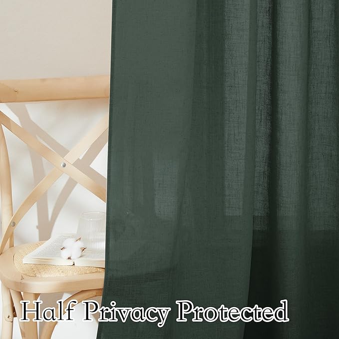 RYB HOME Cafe Curtains 24 inches Length, Linen Sheer Short Curtains for Small Window, Half Privacy Light Filetring Window Tier Valance for Kitchen Bathroom, W 26 x L 24, Olive Green, 2 Panels Set