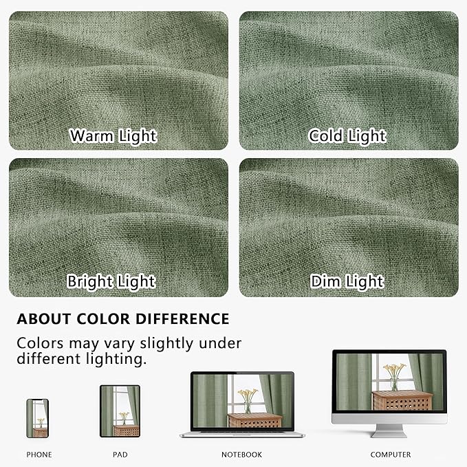 OVZME Green Valance for Windows, Light Filtering Faux Linen Textured Small Short Valance Kitchen Curtain, Dual Rod Pocket Top Short Window Curtain for Bathroom Basement Farmhouse, 1 Piece, 60Wx14L