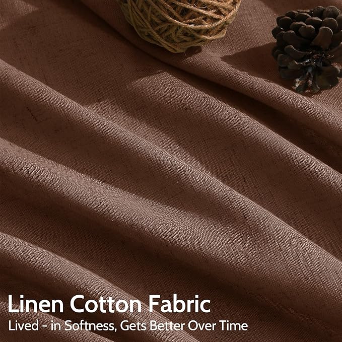 Mocha Brown Linen Curtains 63 Inches Long 2 Panel Sets for Living Room Bedroom Rod Pocket Back Tab Light Filtering Drape for Kitchen Window Short Protect Privacy Curtain Modern Farmhouse Decor 52x63