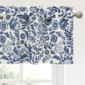 DriftAway Julia Watercolor Blooming Flower Floral Lined Thermal Insulated Window Curtain Valance Rod Pocket 52 Inch by 18 Inch Plus 2 Inch Header Linen Blend Navy 1 Pack