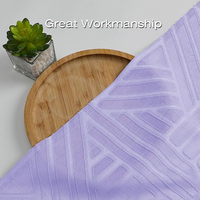 Simplebrand Lavender Semi Sheer Curtains 54 Inch Length 2 Panels, Geometric Jacquard Clip Textured Short Sheer Curtains for Bedroom，Modern Elegant Window Curtains Drapes/Treatment Sheer，42x54 inch