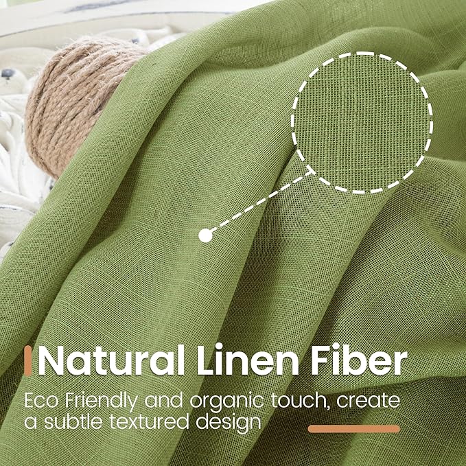 BGment Green Linen Curtains 45 Inch Length for Kitchen Cafe Window - Short Semi Sheer Natural Textured Drapes Rod Pocket Rustic for Small Living Dining Room Lightweight, 2 Panels Set, 42 X 45 Inch