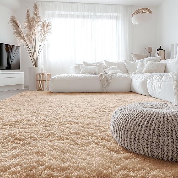 OLANLY 7x9 Machine Washable Large Area Rugs for Living Room, Bedroom, Soft Fluffy Shaggy Bedside Rug, Indoor Floor Carpet for Kids Girls and Boys, Dorms, Nursery, Home Decor Aesthetic, Beige