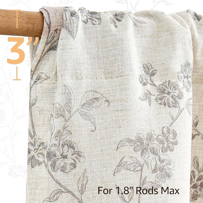 jinchan Linen Kitchen Valance for Windows 16 Inch Gray Floral Double Layer Valance Living Room Laundry Room Darkening Rustic Cottagecore Farmhouse Flower Window Treatment 1 Panel Grey on Linen