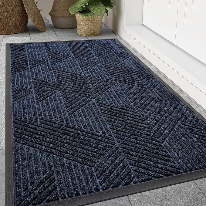 Smiry Front Door Mat Outside Entrance, Heavy Duty Sturdy Natural Rubber Doormat, Trap Dirt and Moisture, Easy Clean Low Profile Welcome Floor Mats for Indoor Outdoor Entry, 71x23 Inch, Navy Blue