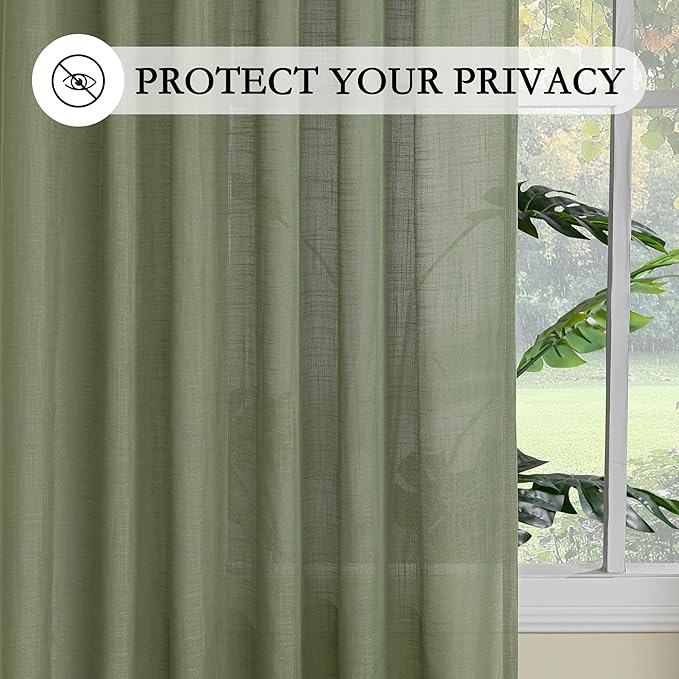 MYSKY HOME Sage Green Curtains for Beroom Liivng Room 84 Inch Length 2 Panels Set, Semi Sheer Soft Touch Light Filtering Drapes for Sliding Glass Door Farmhouse Boho Curtain, 50" Wide, 2 PCs