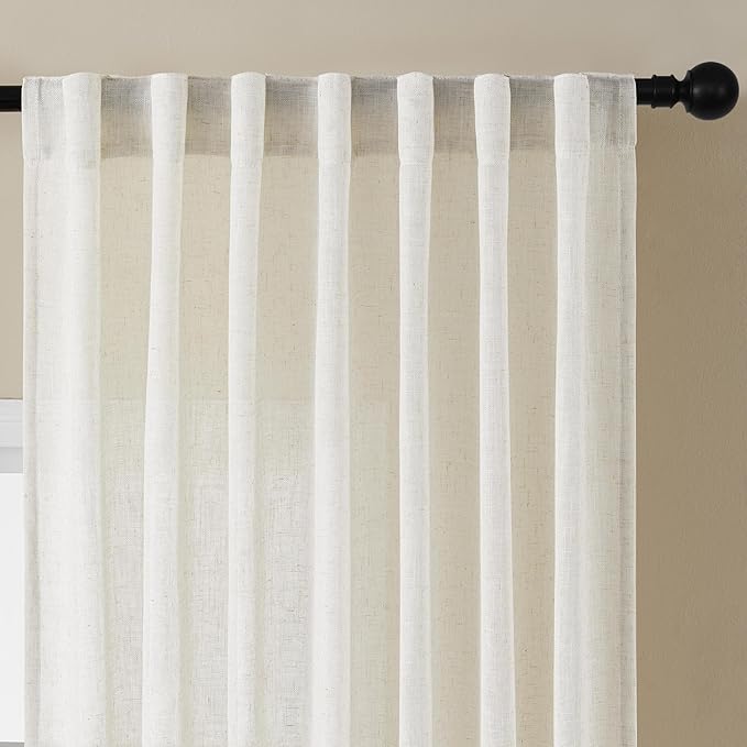 Joydeco Light Filtering Curtains 108 Inch Length for Bedroom, Linen Curtains 108 Inch Length 1 Panel Set for Living Room，White Semi Sheer Drapes 108 Inches Long with Rod Pockets