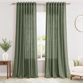 Nanspring Olive Green Linen Curtains for Living Room 2 Panels Set 100 Inch Length Back Tab Light Filtering Semi Sheer Curtain Drapes for Bedroom 52x100