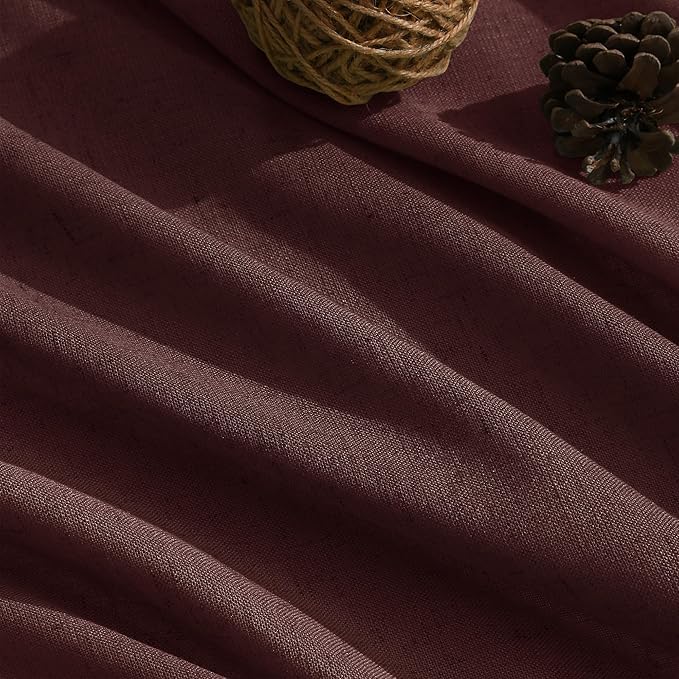 Extra Long Curtain Reddish Brown Morden Linen Blend Light Filtering Back Tab Curtains for Long Winodws 120 Inches Length, Semi Sheer Privacy Drapes for Living Room, 52x120 inch, 2 Panels