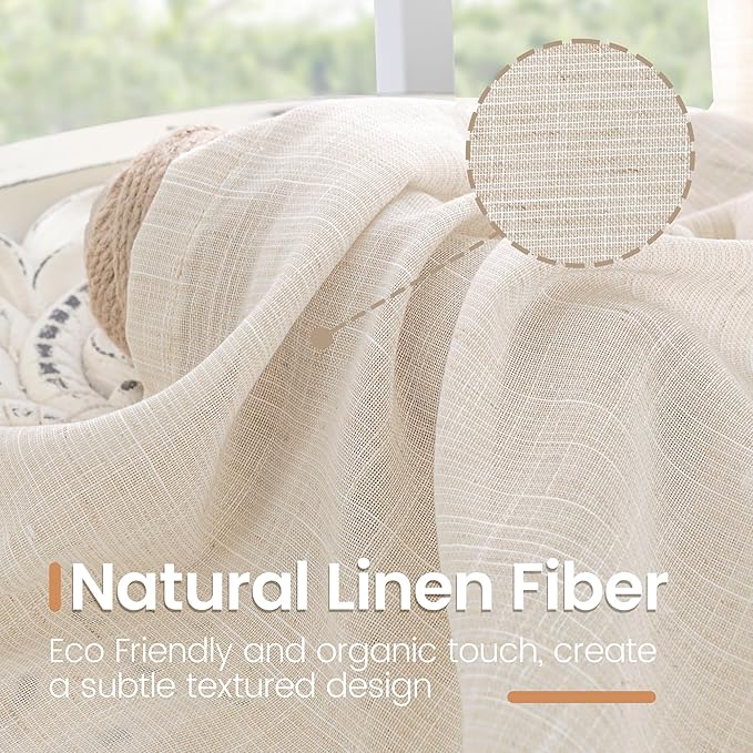 BGment Oatmeal Linen Semi Sheer Curtains 63 Inch Length for Living Room - Rod Pocket Light Filtering Drapes Lightweight Camel Window Treatments for Bedroom Farmhouse, 2 Panels Set, 52 X 63 Inch
