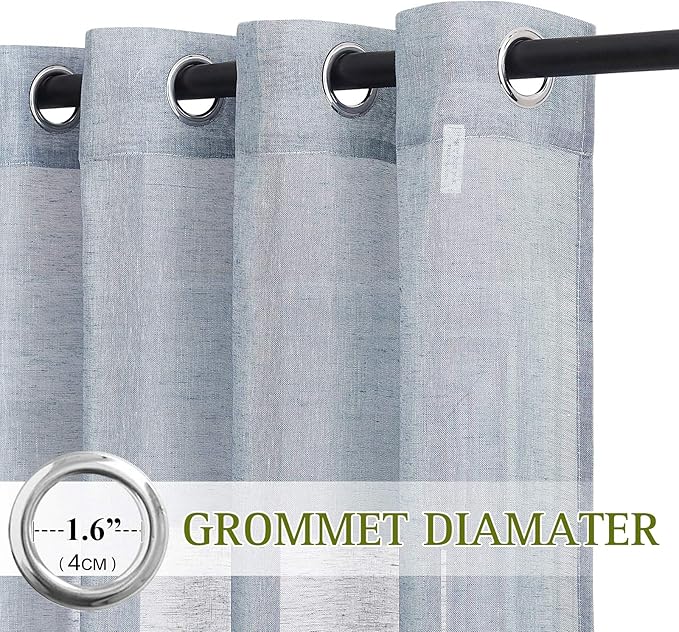 NICETOWN Semi Sheer Linen Blend Window Curtains, Grommet Solid Curtain Privacy with Light Filter Flax Texture Window Treatment Vertical Drape for Bedroom/Living Room, W52 x L72, Sea Mist, 1 Pair