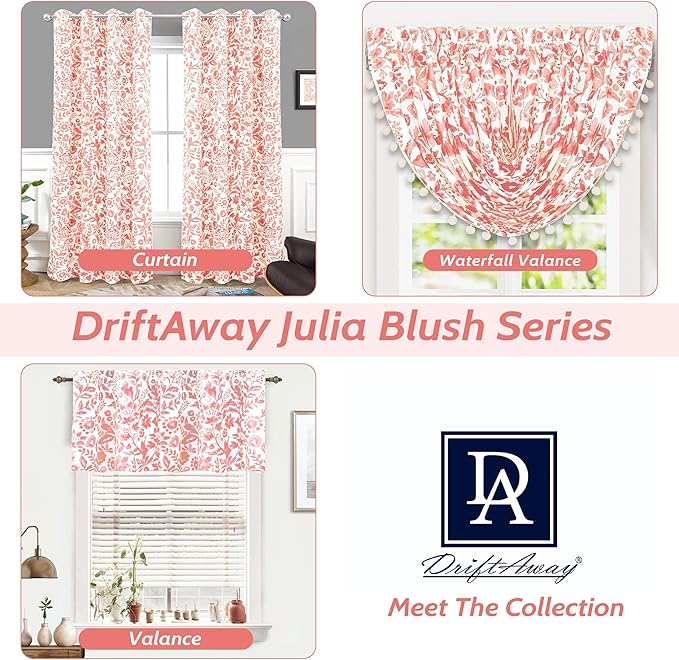 DriftAway Julia Lined Valance Double Layer Thermal Insulated Room Darkening Blackout Valances 3 Inch Rod Pocket Window Valance for Bathroom Living Room 52 Inch by 18 Inch Blush