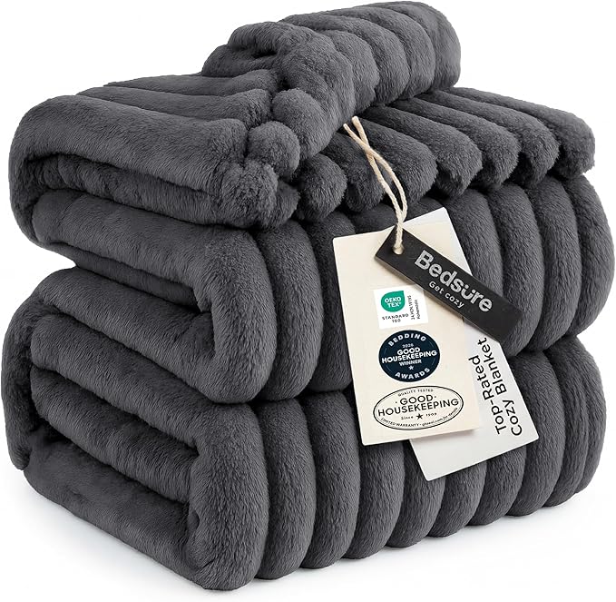 Bedsure GentleSoft Grey Fleece Queen Blanket for Couch - Cozy Soft Blankets for Women, Cute Small Throws for Girls, 90x90 Inches