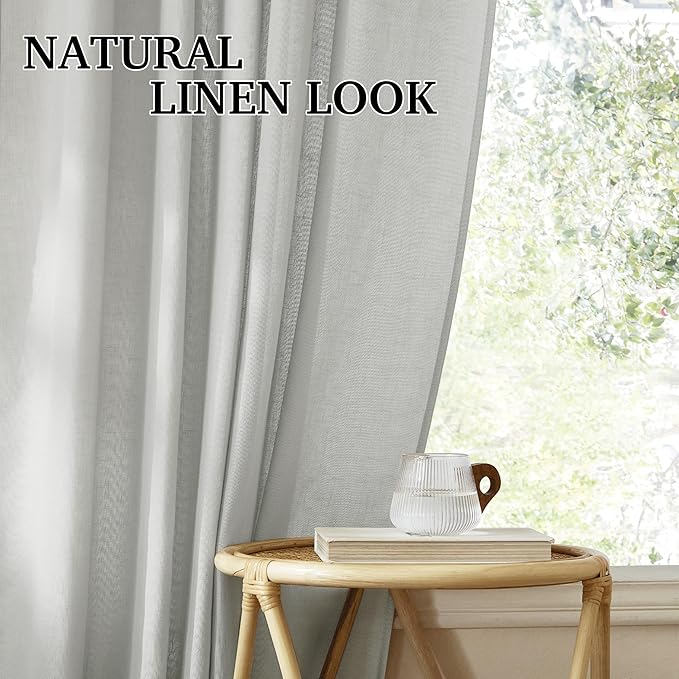 RYB HOME Nursery Soft Linen Sheer Curtains for Kids, Sheer Lightweight Back Tab Light Filtering Fabric Shades for Dining Room Guest Room, W 52 x L 108 inches, 2 Panels Set