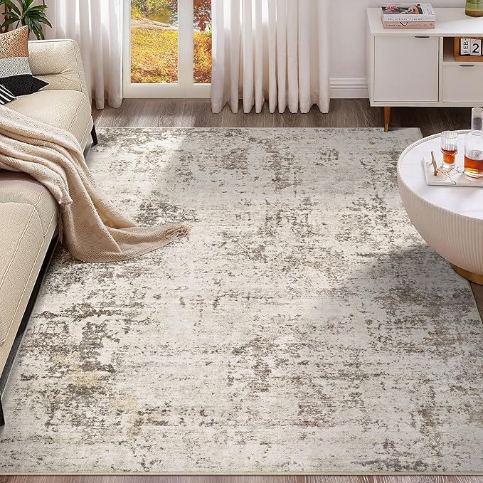 UERMEI 6x9 Area Rug Living Room Rugs - Washable Neutral Modern Abstract Soft Thin Large Rug Indoor Floor No Slip Rug Carpet for Bedroom Under Dining Table Home Office Decor - Dark Brown