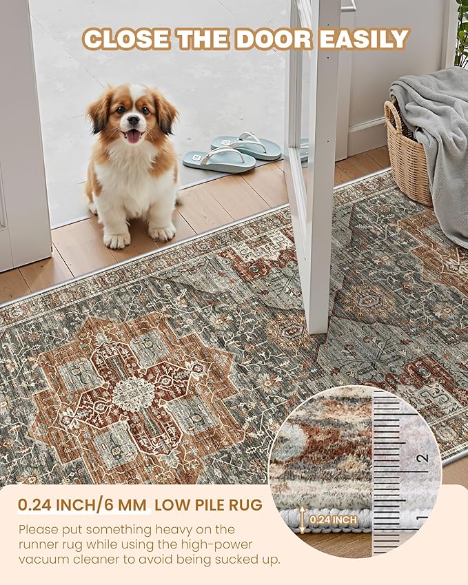Kitchen Runner Rug Non Slip Washable 2.5x10, Soft Ultra-Thin Entryway Rug Runners for Hallways, Carpet Runner for Living Room,Kitchen, Laundry, Bathroom(Grey/Brown/Tan,2.5'x10')