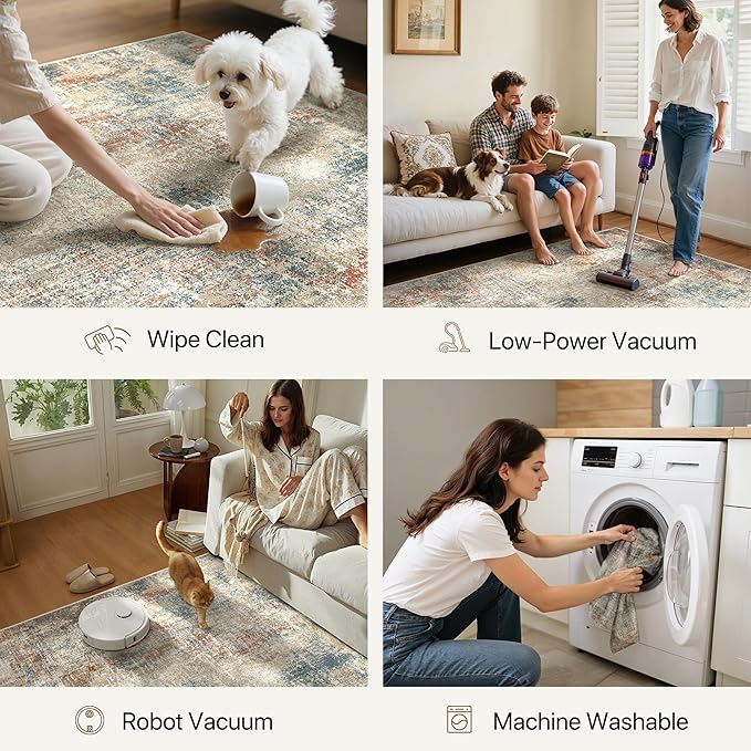 BEIMO Area Rugs 9x12 for Living Room Bedroom, Modern Abstract Machine Washable Rug, Large Soft Low Pile Floor Carpet with Non Slip Backing for Dining Room, Multi