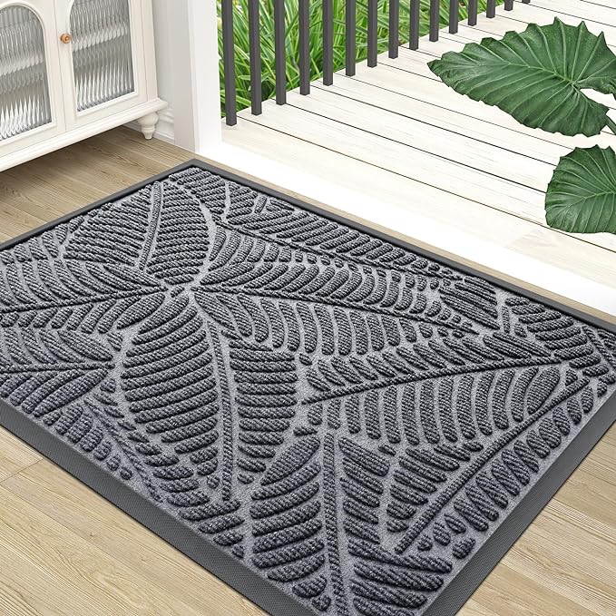 Colorxy Waterproof Doormat, Sturdy Natural Rubber Front Indoor Mat, Non Slip Low Profile Indoor Outdoor Door Mats, Stain and Fade Resistant Floor Mat, Easy Clean Patio Entrance Mat, 30''x17'', Grey