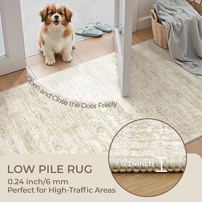 Long Bathroom Rugs Runner - Washable Runner Rugs for Hallway 2x10, Ultra-Thin Soft Kitchen Carpet Runner, Anti Slip Backing Runner Rugs for Entrance, Bedroom, Living Room(2'x10', Beige/Ivory)