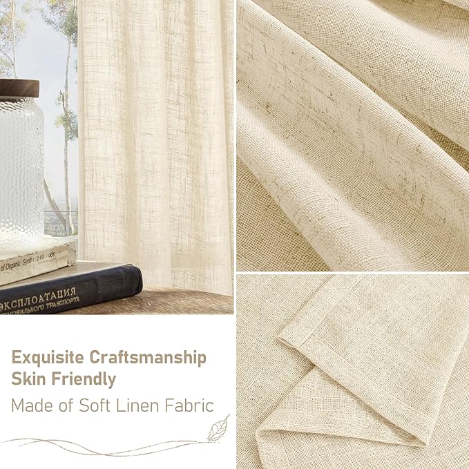 LAMIT Linen Curtains 84 Inches Long for Living Room, Bronze Grommet Linen Light Filtering Window Treatments Semi Sheer Modern Drapes for Bedroom,2 Panels Set 60 x 84 Inch, Beige