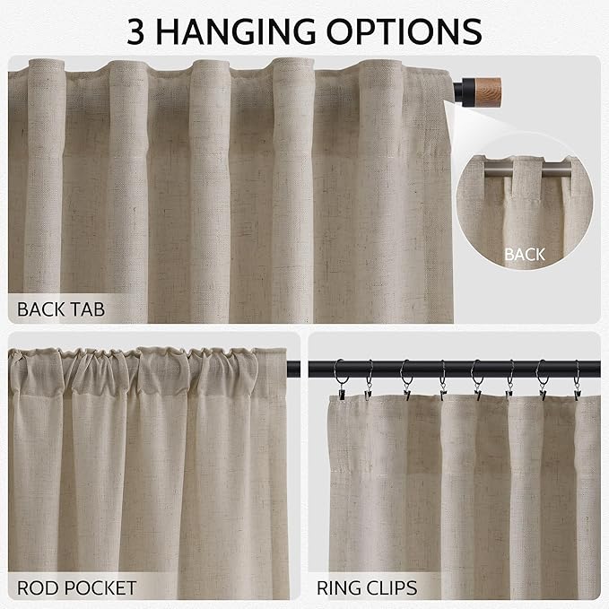 Nanspring Cobblestone Linen Curtains 84 Inches Long for Living Room Light Filtering Semi Sheer Curtain Back Tab and Rod Pocket Modern Farmhouse Decor Elegant Drapes for Bedroom 52x84, 2 Panels