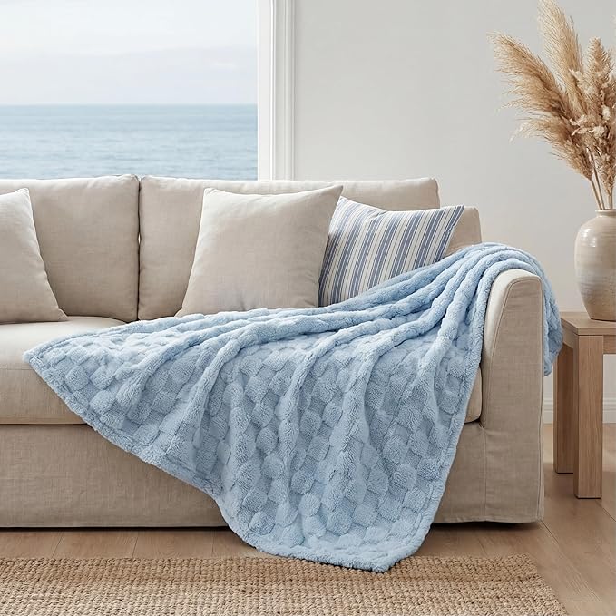 Bedsure GentleSoft Light Blue Throw Blanket for Couch - Super Soft Cozy Blankets Gifts for Kids Girls, Cute Small Fleece Throws for Bedroom Home Decor, 50x70 Inches