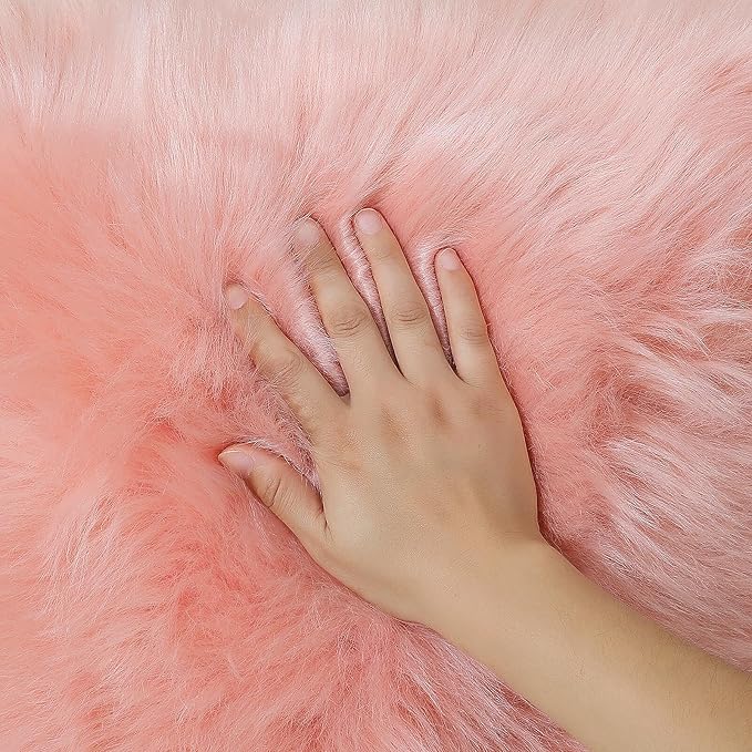 linmopm Faux Fur Rug Sheepskin Shag Fluffy Fuzzy 5x7 ft Pink Rugs for Bedroom Bedside Bed Floor Living Room Plush Rectangle High-Density Cushion Carpet Super Sofa Cover