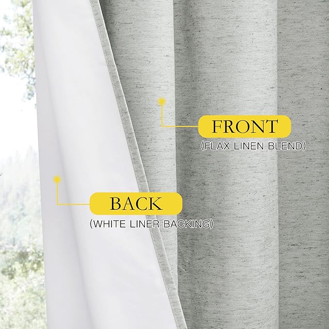 NICETOWN Grey Long Linen Full Shade Panels, 52" Wide x 95" Long, Pair of Thermal Insulated & Energy Efficiency Blackout Curtains for Living Room Windows, Lined Silky Performance Window Dressing