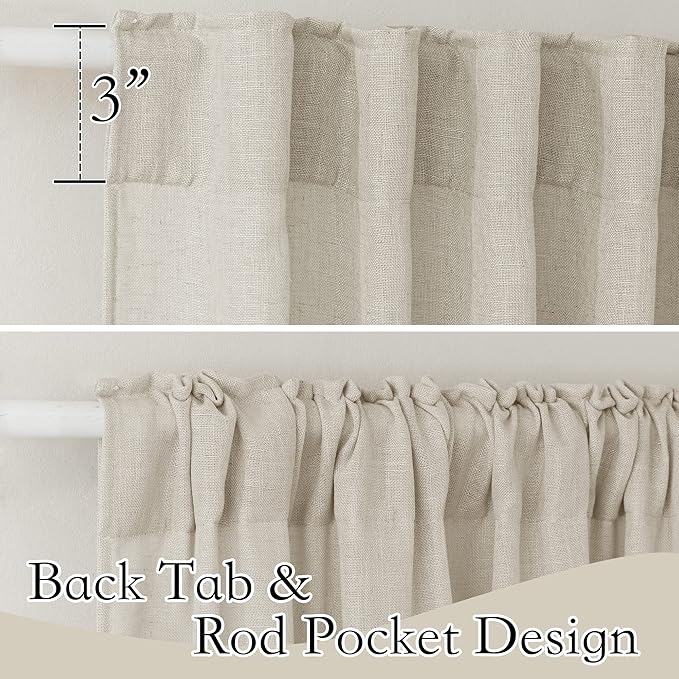 RYB HOME Curtains for Living Room - Linen Sheer Curtains Semi-Transparent Sheers Light Airy Drapes for Bedroom Dorm Office Bathroom Sliding Door Shades, Angora, W 52 x L 72 inches Long, 1 Pair